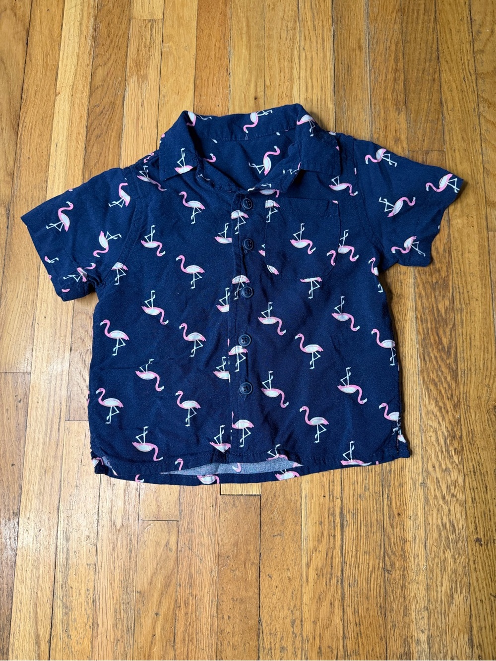 Aldi 3T Navy Flamingo Short Sleeve Shirt